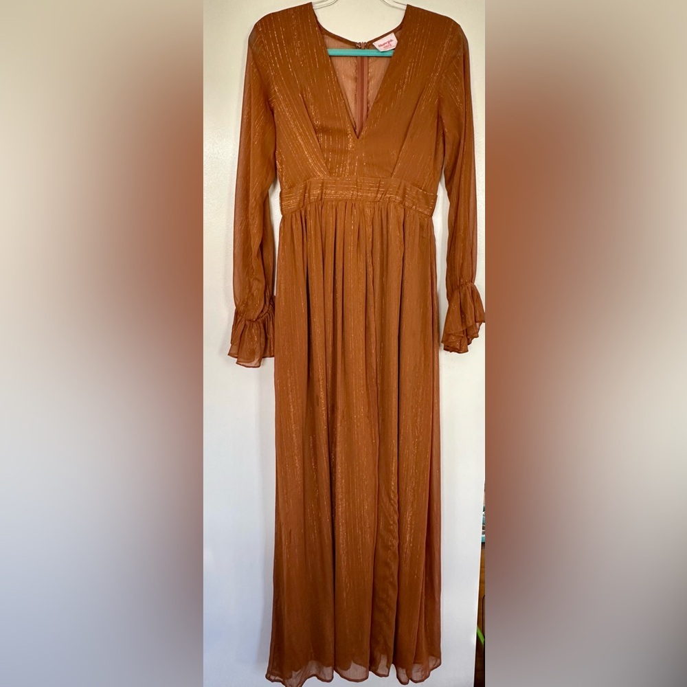 Showpo Rust Long Sleeve Dress with Ruffle Cuffs